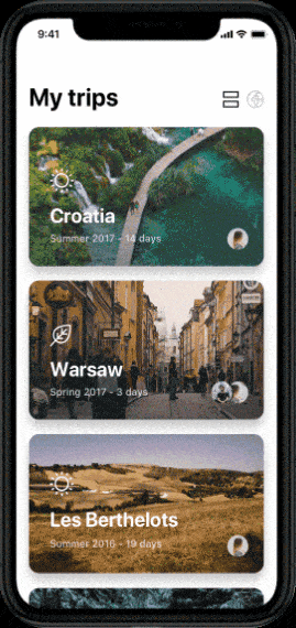 Animation of a dashboard of a popular iOS travel illustrating several tourist places developed by Technocrats iOS app development services