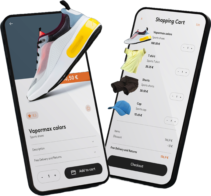 Two mobile screens of a custom-made ecommerce android app developed by Technocrats