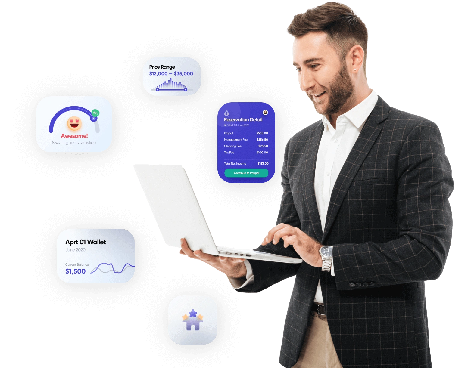 A man wearing black coat looking at the features of a customized web solution built by Technocrats Horizons.