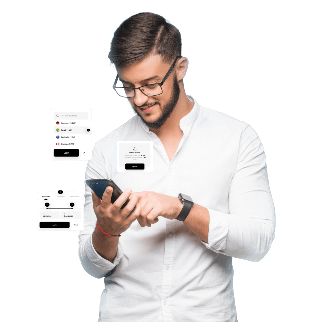 A man wearing spectacles staring at beautiful interface of a custom technolgoy solution developed by Technocrats custom technology products and solutions provider company