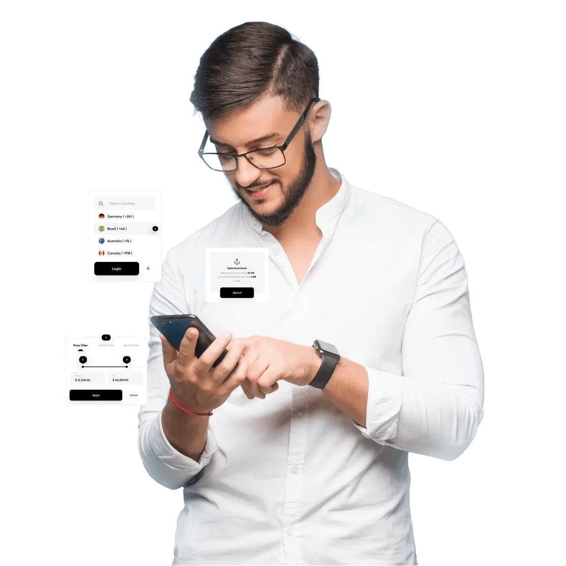 A man wearing spectacles staring at beautiful interface of a custom technolgoy solution developed by Technocrats custom technology products and solutions provider company