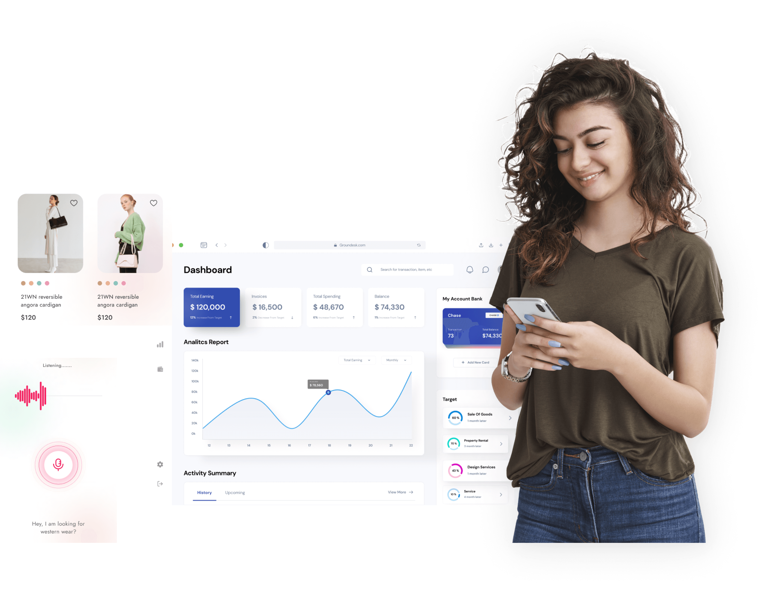 A girl with curly hair and wearing green top with jeans staring at her phone screen looking at clean and attractive eCommerce solutions developed by Technocrats eCommerce development company