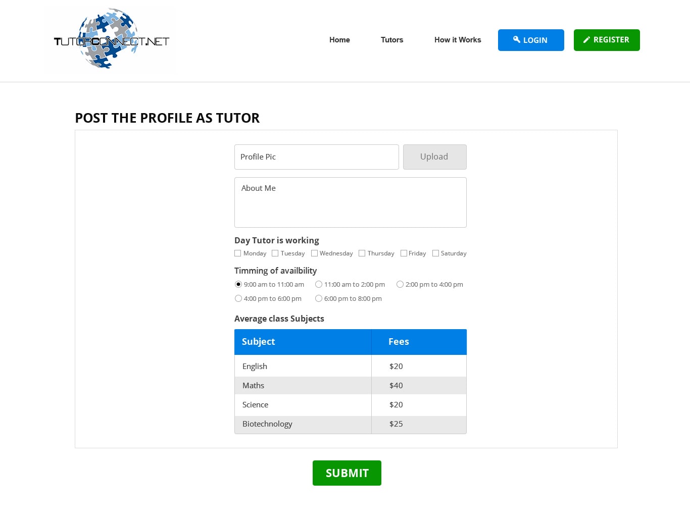 Post The Profile Tutor Page