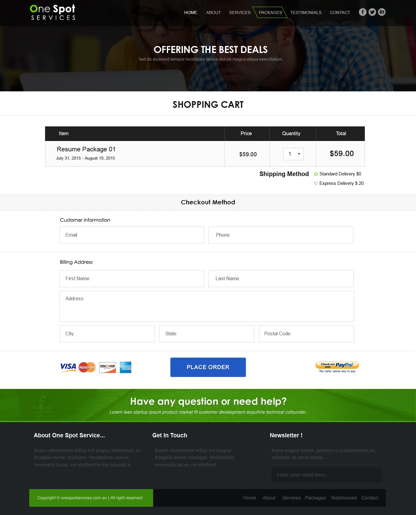 Packages Shopping Cart Page