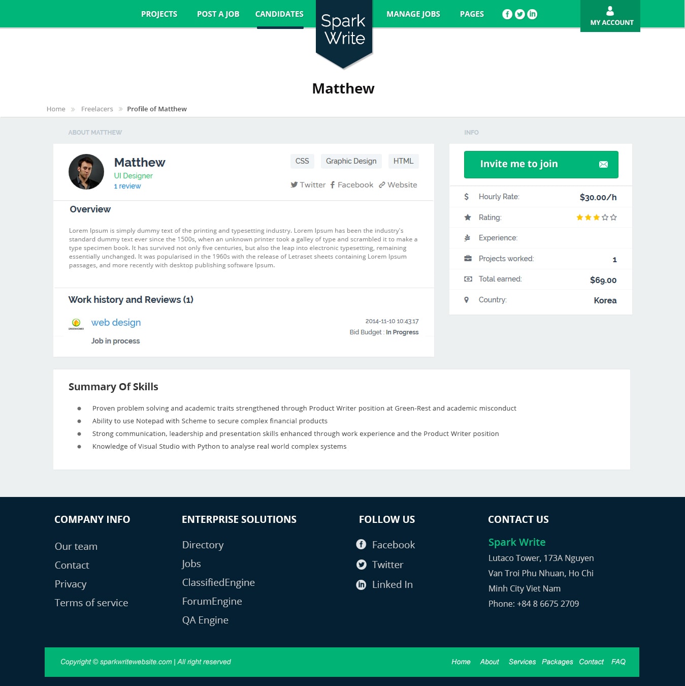 Freelancer Detail Page