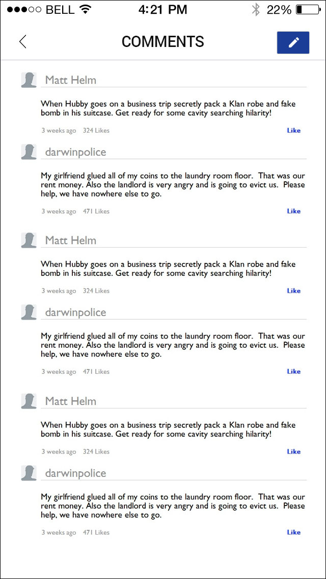 Comments Screen