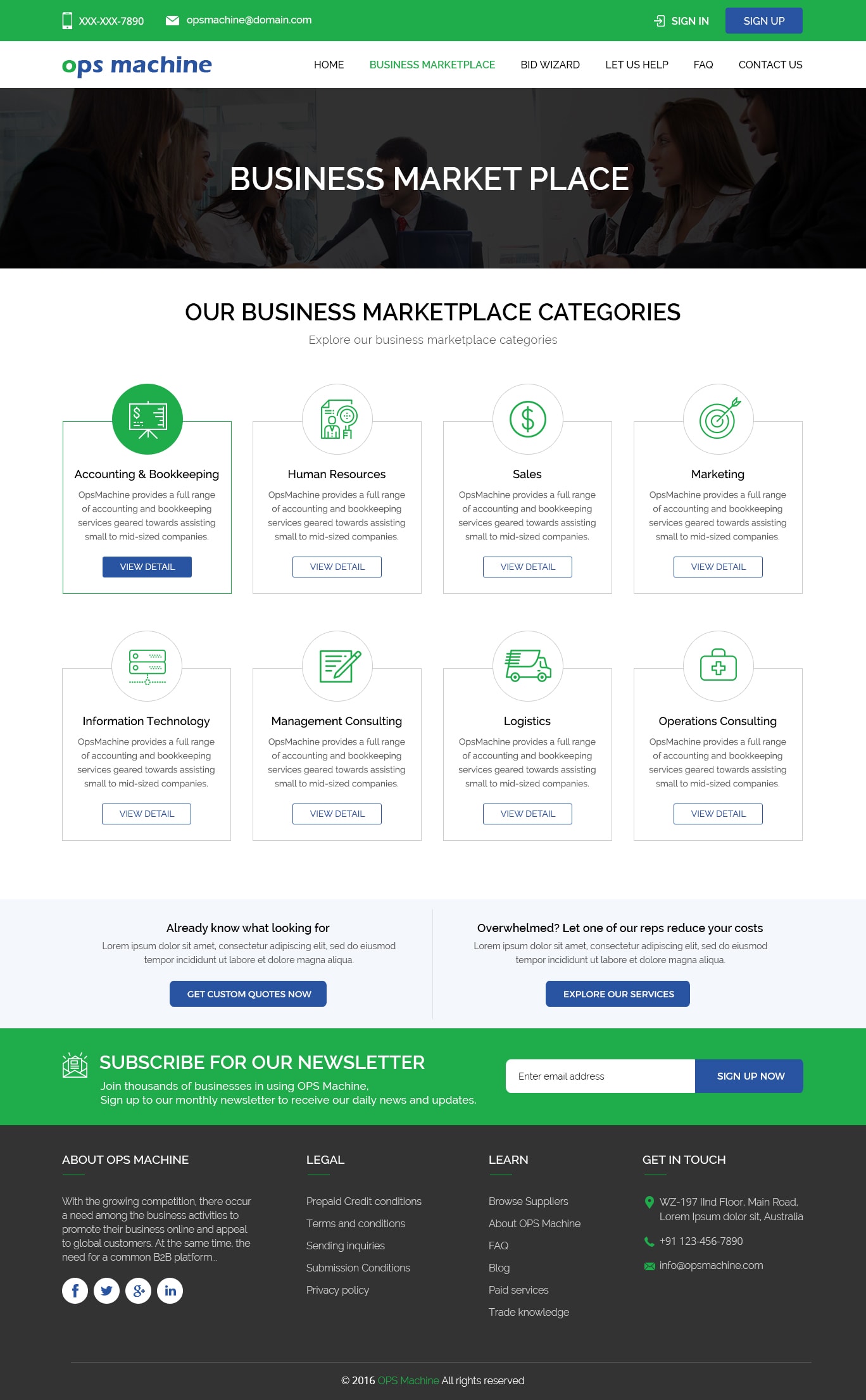 Business Market place page