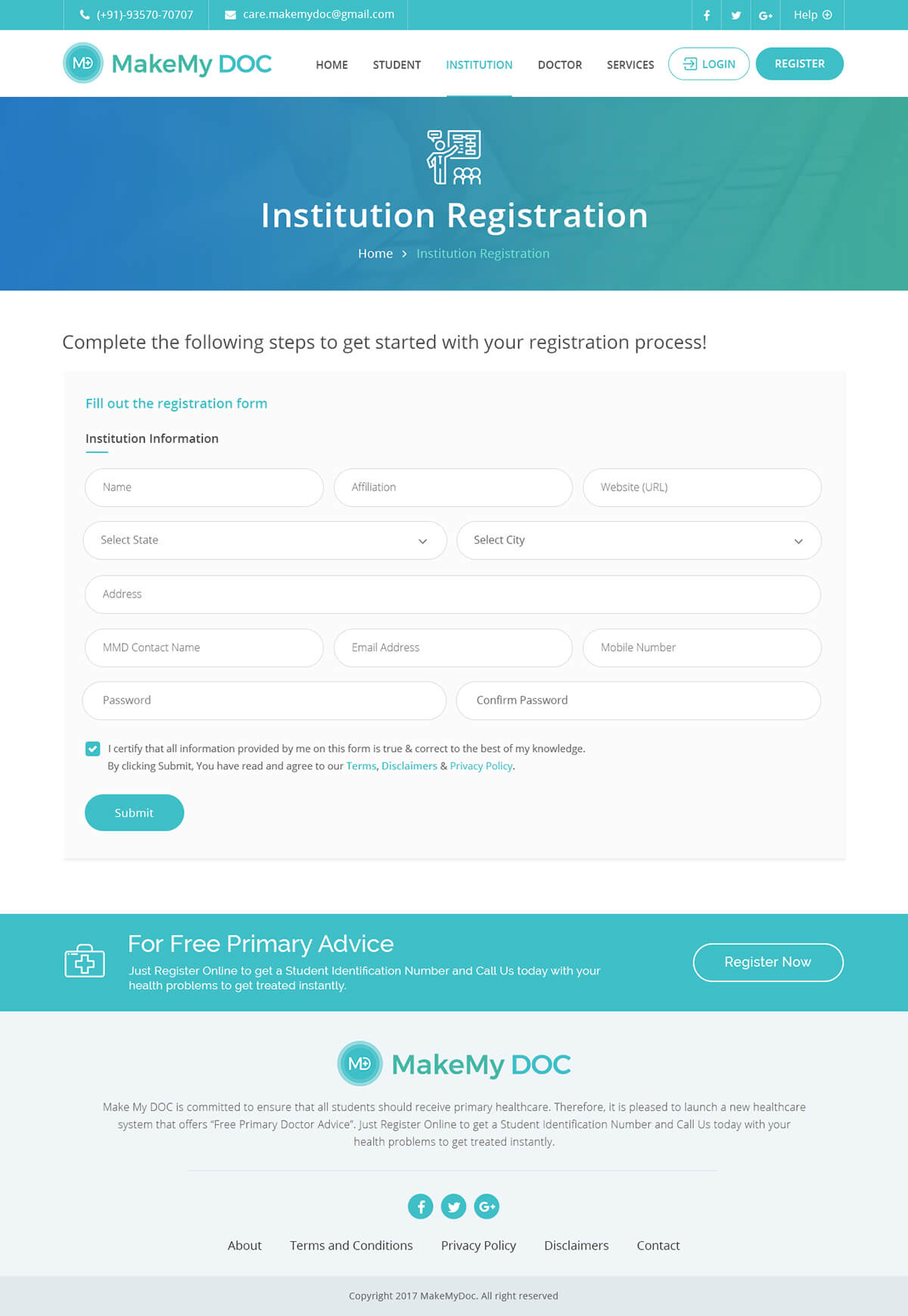 Institution Registration