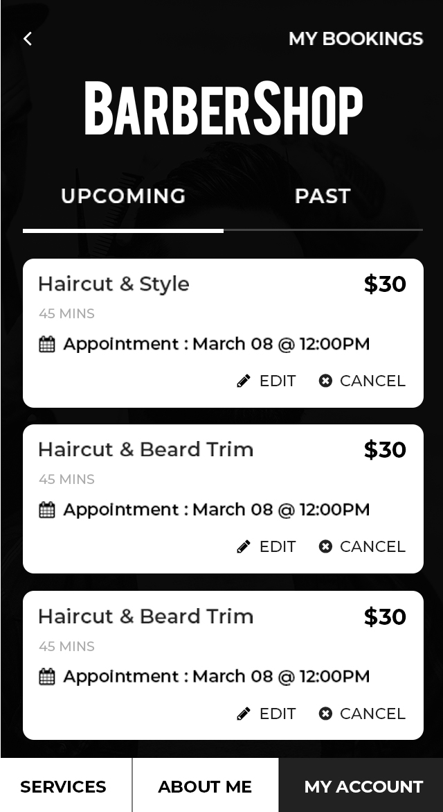Upcoming Booking Screen