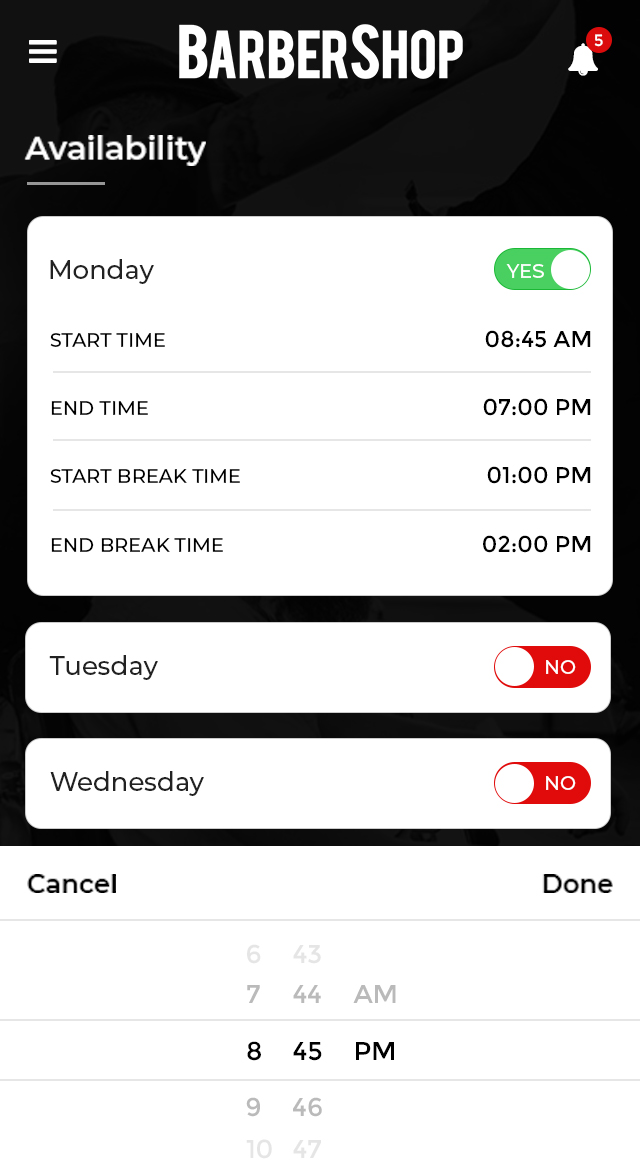 Availability Screen