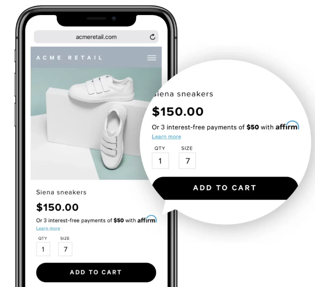 Buy now pay later eCommerce mobile app feature
